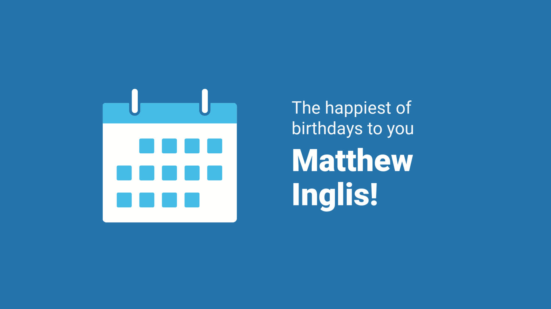 A graphic birthday greeting with a calendar icon on a blue background.