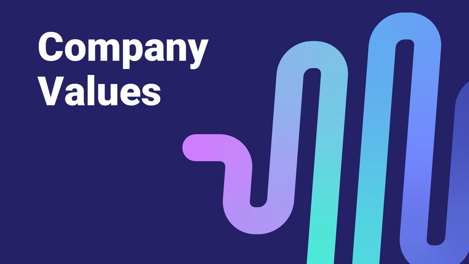 Graphic representation of "company values" with abstract design on a purple background.