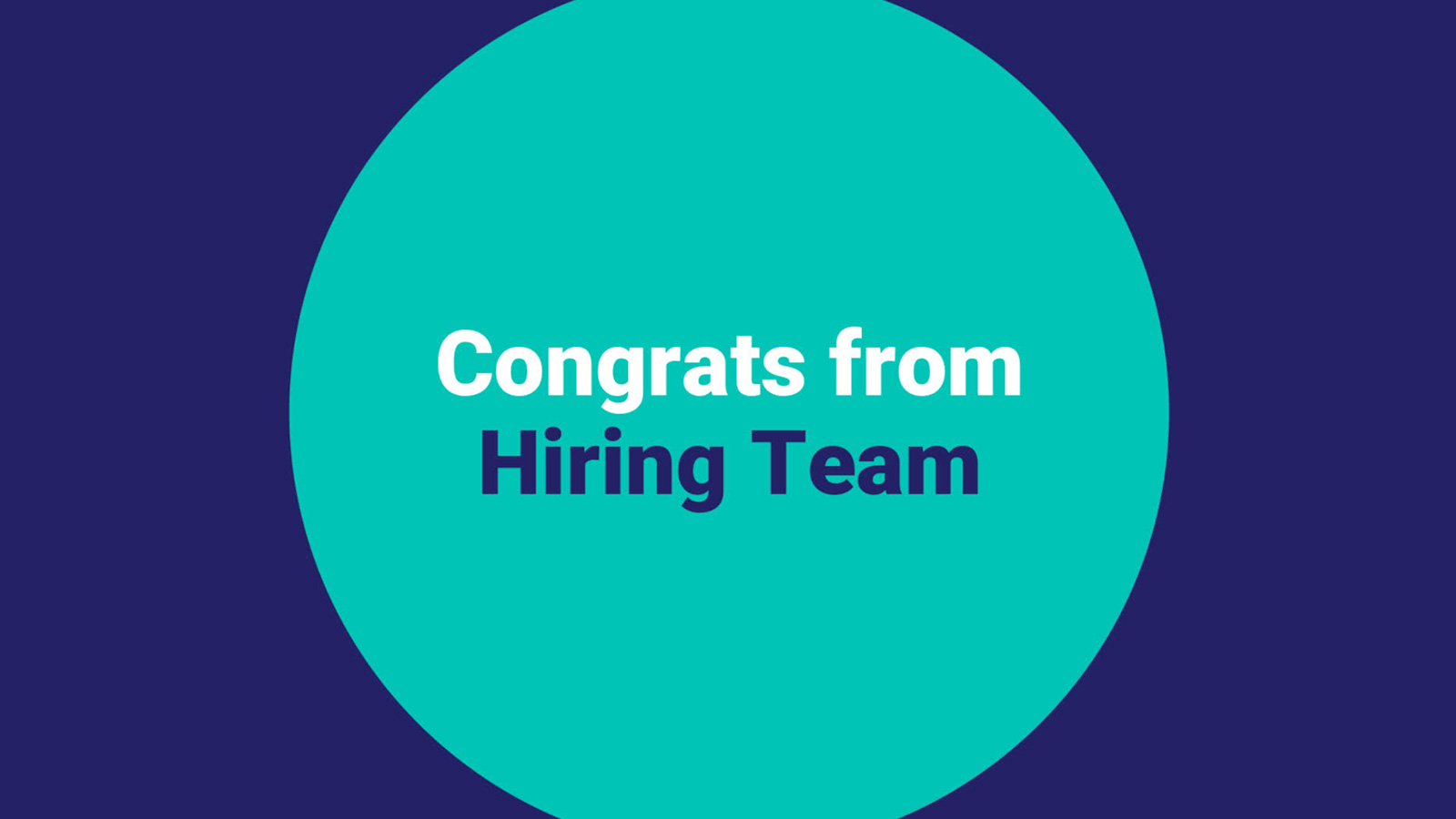 Text over blue and teal background reads "congrats from hiring team".