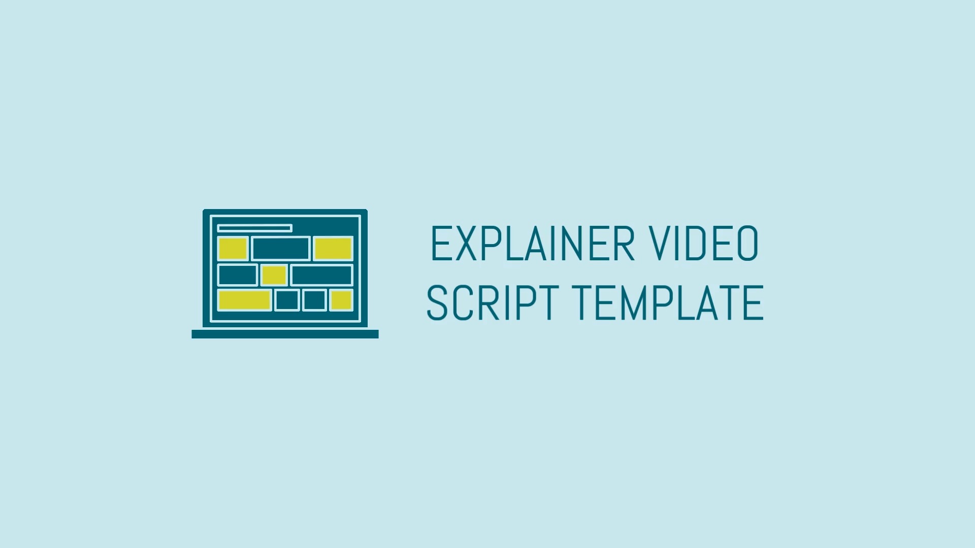 Graphic representation of an explainer video script template on a teal background, created with Biteable video maker.