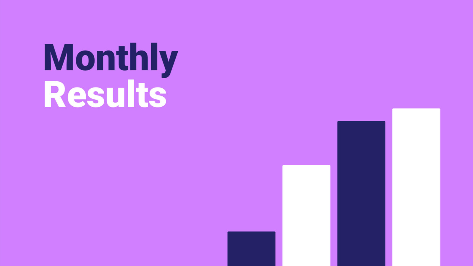 Bar graph depicting rising monthly results on a purple background.