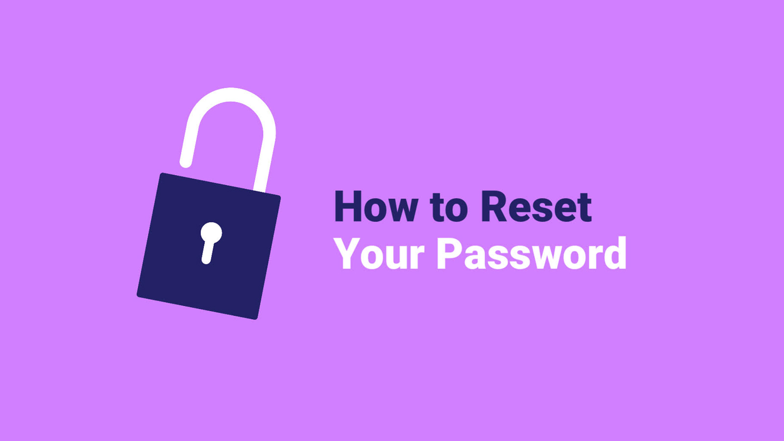 Guide on resetting your password with a padlock icon on a purple background.