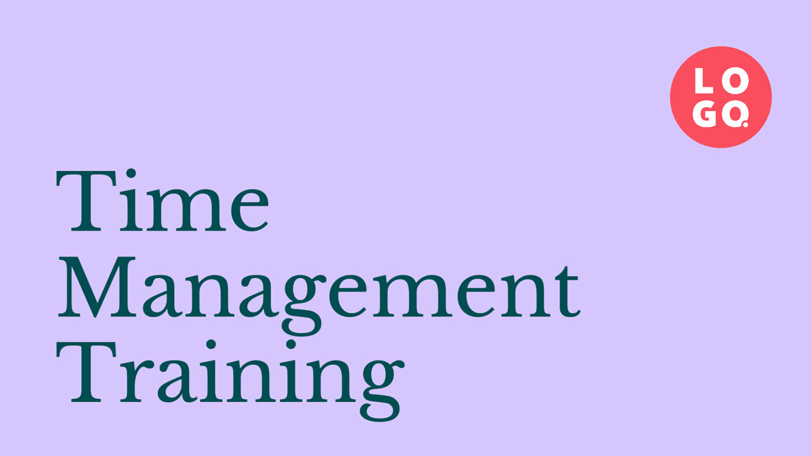 Promotional graphic for a time management training course with a simple logo in the top right corner, designed with Biteable video maker.