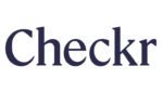 The image shows the logo of checkr, a company that specializes in background checks, with its name in dark blue stylized font.