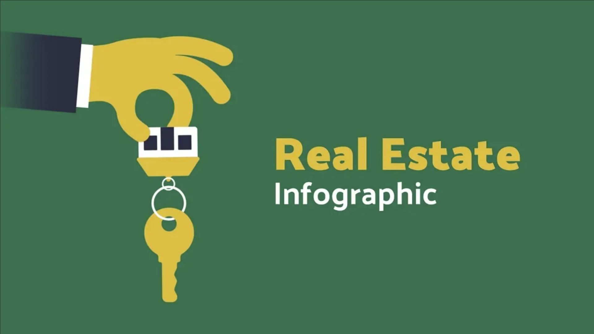 Hand holding house keys with a keychain against a green background with the text "real estate infographic.